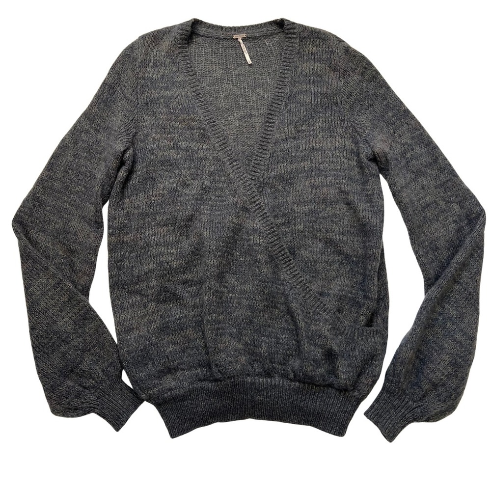 Free People Gray Deep V-Neck Sweater Women's Small Alpaca Blend Soft Knit